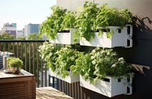 Recycled White Furniture As Flower Pots On The Balcony Of An Apartment Full Of Aromatic Plants