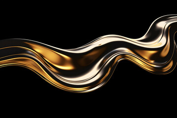 Poster - golden liquid metal wavy flow shape. melted gold stream for beauty, cosmetics advertising. golden li