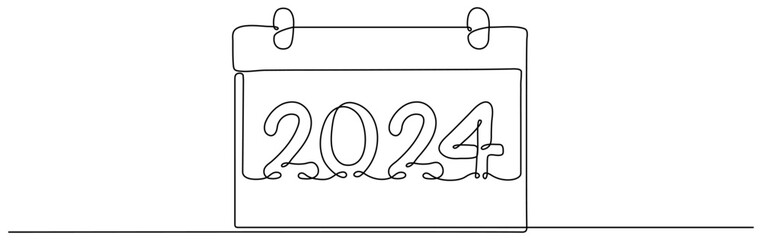 Calendar continuous line drawing. 2024 year symbol. Celebration date. Vector illustration isolated on white.