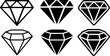 Icon set of diamonds, gems, different diamond cuts. Simple thin line icons, flat vector illustrations. Isolated on white, transparent background