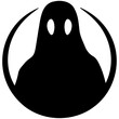 Black and white illustration of a ghost in a circle, dark fantasy creature with a robe
