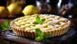 Scrumptious homemade lemon pie with a tangy citrus flavor on a charming rustic background