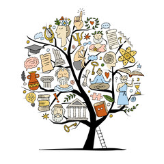 Fototapete - Philosophy concept art tree isolated on white for your design - cards, banners, ads, print etc. Flat style