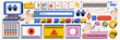 Trendy Y2K user interface and modern elements for web design. Contemporary neobrutalism style. Cartoon hand, searh window, cute computer, pen tool, checkered, and others elements.