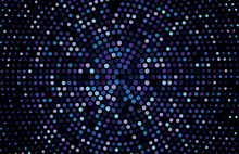 Dark Blue Halftone Geometric Circles, Shapes. Interesting Mosaic Banner. Geometric Background With Colored Discs.