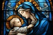 Virgin Mary with baby Jesus Christ. Religious concept with selective focus and copy space