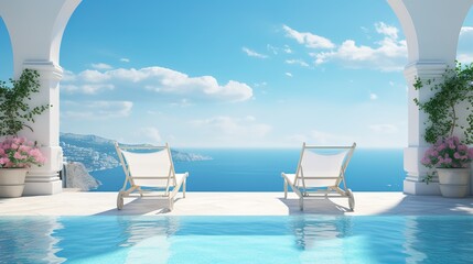 Two Deck Chairs on a Terrace with a Stunning Pool