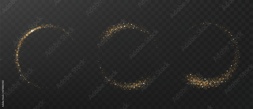 Gold glitter circle with glittering dust and shimmery particles ...