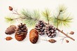 illustration of pine cones and needles on a white background