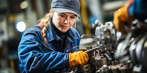 Poster - portrait of engine and other machine assembler. construct, assemble, rebuild machines, such as engin