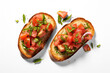 appetizer bruschetta with tomato and basil isolated on transparent background, png file
