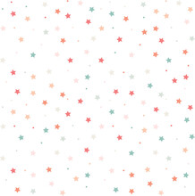Cute Stars Seamless Pattern, Vector, Baby Confetti Falling On White. Flying Stars Glitter Vector Backdrop.