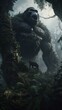 Photorealistic movie shot of giant king kong jumping Ai generated attractive Photo
