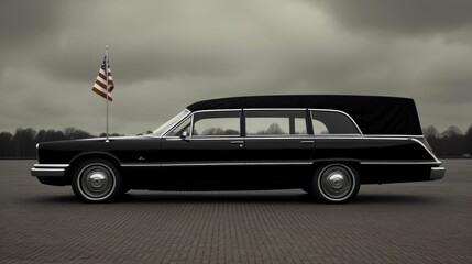 Black and White Funeral Car with Official Flag for Burial and Cremation Ceremonies