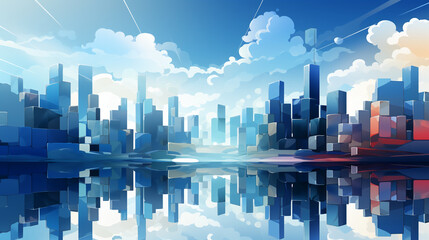 Abstract skyscrapers white and blue background. AI generative