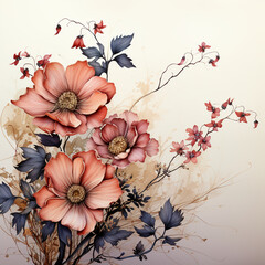 Wall Mural - Flowers all the way to the left side of the image