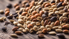 Mixed Seeds (close-up Shot;selective Focus) On Vintage Wooden Background