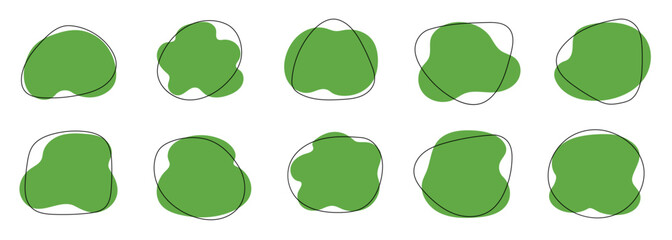 Poster - Organic blob shape, abstract green color amoeba, irregular fluid element set. Simple flat abstract splodge, amoeba blob figure, liquid shape graphic design element. Vector illustration.
