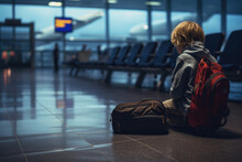 Adorable Little Boy Alone In The Airport