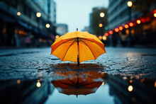 A Vibrant Umbrella In A Puddle Of Rain, Conveying The Resilience And Optimism In The Face Of Challenges. Concept Of Positivity And Adaptability. Generative Ai.