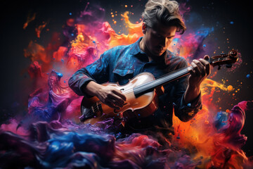 Aufkleber - A unique fusion of music and visual art shared through social media, showcasing the power of multi-sensory experiences. Generative Ai.