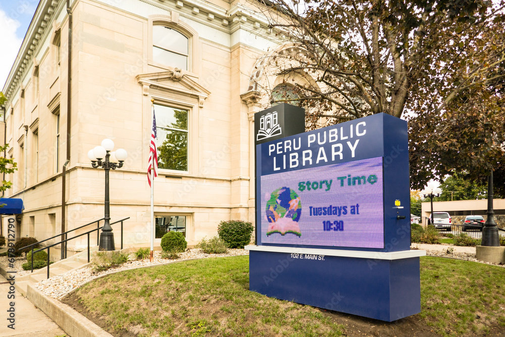 Pera Indiana October 16, 2023 - Peru, Indiana, USA: Sign and entrance to the Peru ...