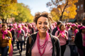 Canvas Print - A community walkathon to raise funds for cancer research, demonstrating the power of unity in the fight against cancer. Generative Ai.