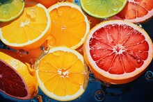 Glistening Slices Of Citrus Fruit With Vibrant Juicy Segments