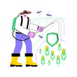 © Vector Juice - Insecticides isolated cartoon vector illustrations. Young farmer kills insects using pesticides, agribusiness industry, agricultural input sector, countryside lifestyle vector cartoon.
