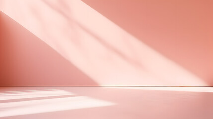 Sticker - Beautiful original background image of an empty space in pink tones with a play of light and shadow on the wall and floor for design or creative work.