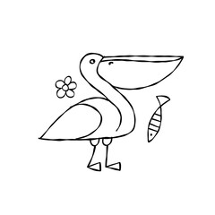 Poster - Funny pelican character isolated on white for your design. Colouring page