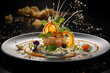 Traditional and modern culinary elements, classic dishes with contemporary plating techniques or trendy ingredients, evolution of culinary traditions in a visually compelling way