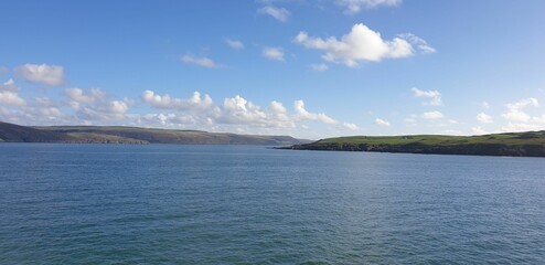 Canvas Print - Panoramic shot of the seascape under the clouds in Scotland, United Kingdom