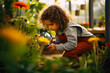 young child candidly explores garden with magnifying glass showing interest in nature