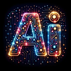 Fototapete - The Alphabet Illuminated: A Vibrant Display of the letters AI in Computer Graphics, with Colorful Light, Technology, lights, Artificial intelligence, Created with Generative AI Technology
