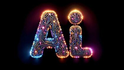 Poster - A Vibrant Display of the letters AI with Colorful Lights and Computer Graphics, Technology, lights, Artificial intelligence, Created with Generative AI Technology