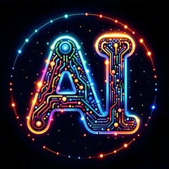 Fototapete - The Alphabet Illuminated: A Vibrant Display of the letters AI in Computer Graphics, with Colorful Light, Technology, lights, Artificial intelligence, Created with Generative AI Technology