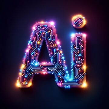 The Alphabet Illuminated: A Vibrant Display of the letters AI in Computer Graphics, with Colorful Light, Technology, lights, Artificial intelligence, Created with Generative AI Technology