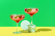 canvas print picture - Glasses of fresh raspberry mojito on colorful background