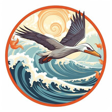 Pelican Gliding Over Ocean Waves Seal Creation Art
