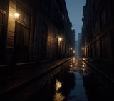 Fototapeta Uliczki - Unreal Engine: Navigating the Dark Mode Streets in High-Quality 3D Graphics