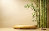 Fototapeta Sypialnia - Bamboo product display podium for natural product. Empty scene with bamboo branch  created with generative ai
