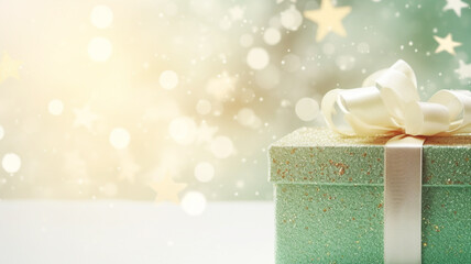 Wall Mural - Christmas present gift box with beautiful bokeh lights