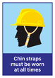 © wijas - Safety helmet chin straps must be worn at all times colorful signage and symbol. Personal protective equipment for head protection.