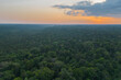 Aerial view of an area of untouched brazilian Amazon rainforest captured by drone at the sunset