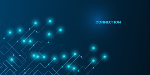 Geometric Circuit connect lines and dots, Network technology and Connection concept. Simple technology graphic background. Vector Illustration.
