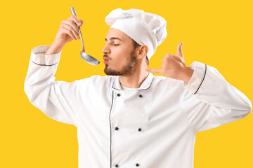 Wall Mural - Male chef with ladle showing 