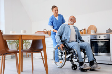 Sticker - Senior man in wheelchair with nurse at home