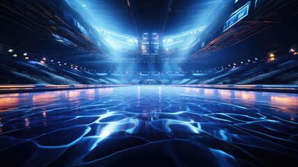 Ice hockey arena illuminated blue neon light