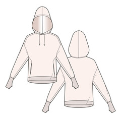 Wall Mural - Girl anorak jacket front and back view flat drawing vector illustration mockup template